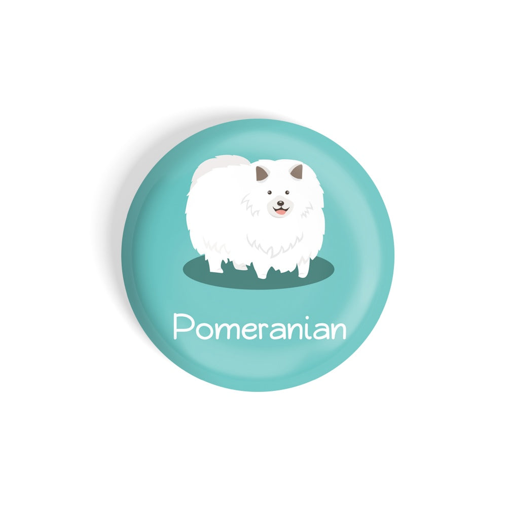 dhcrafts Round Fridge Magnet Blue Color Pomernian Pet Dog Glossy Finish Design Pack of 1 (75 mm)